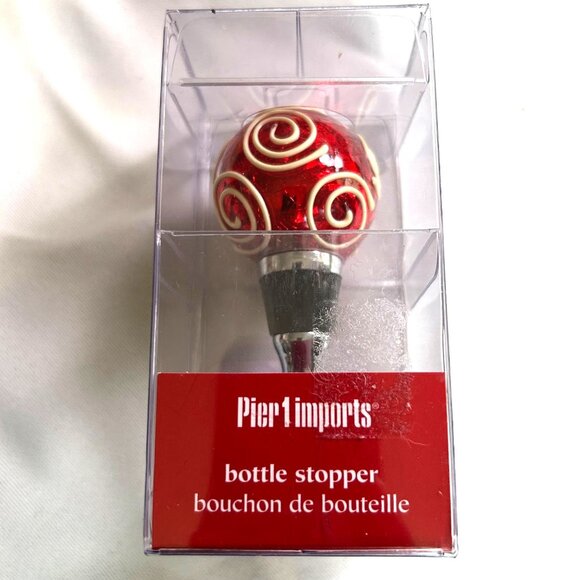 New Pier 1 Imports Red & White Bottle Stopper With Swirl Design In Gift Box - Picture 1 of 9